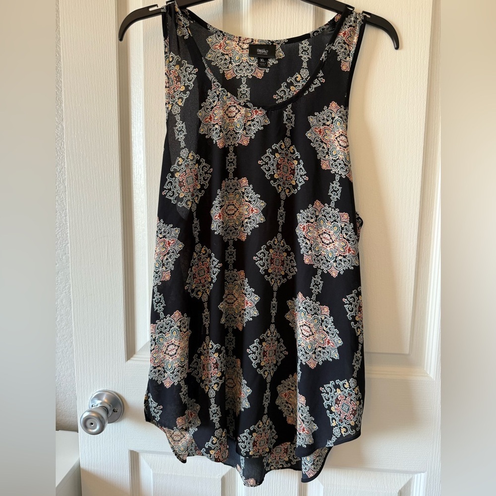 Mossimo Tunic Style Top, Black Moroccan Medallion Pattern, Women's Size XL - Picture 8 of 13